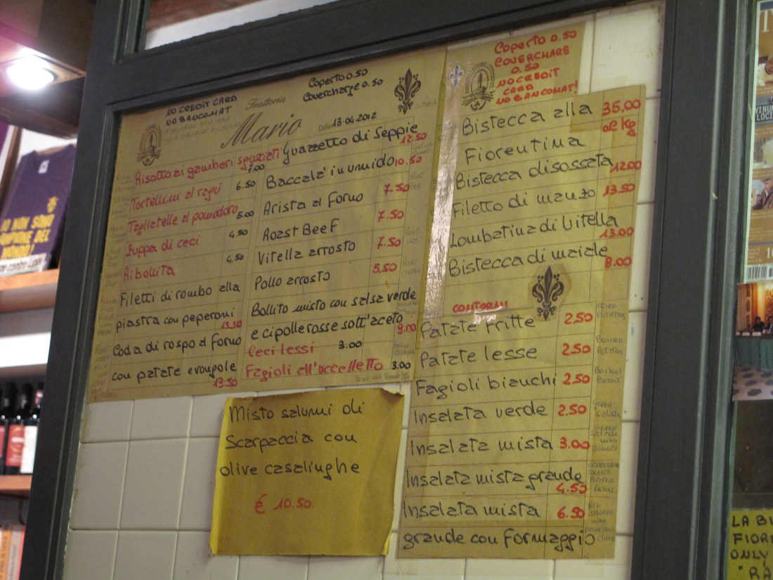 Menu Trattoria Mario